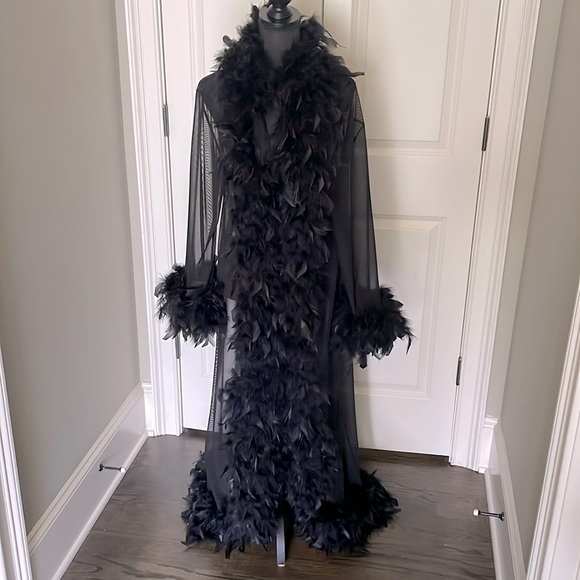 Be Wicked Other - Be Wicked Black Mesh Feather “The Glamor Robe” NWOT O/S BW834 Burlesque Sexy